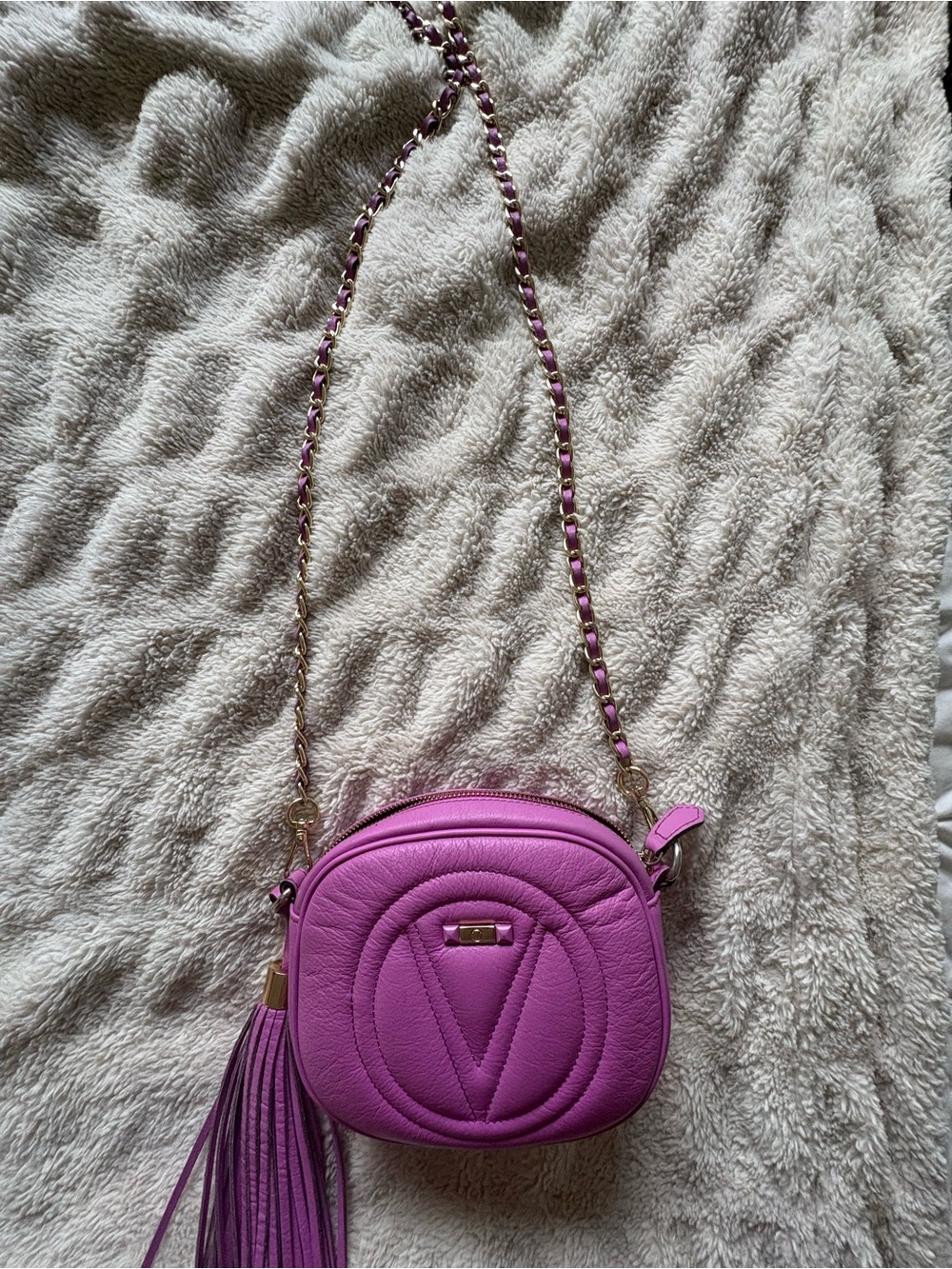 Valentino Purple Quilted Leather Crossbody with Tassel